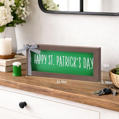 ديكور يوم القديس باتريك - علامة عيد القديس باتريك الخشبية السعيدة، ديكور طاولة يوم القديس باتريك للمزرعة، ديكور يوم القديس باتريك لرف جدار الطاولة ومدفأة المنزل والمكتب in Kuwait