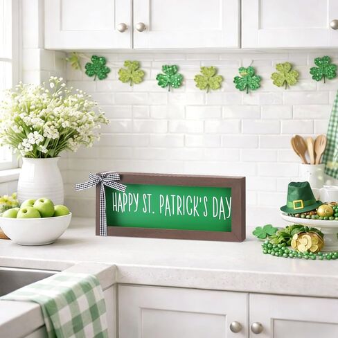 ديكور يوم القديس باتريك - علامة عيد القديس باتريك الخشبية السعيدة، ديكور طاولة يوم القديس باتريك للمزرعة، ديكور يوم القديس باتريك لرف جدار الطاولة ومدفأة المنزل والمكتب in Kuwait