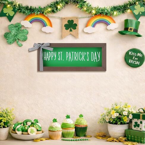 ديكور يوم القديس باتريك - علامة عيد القديس باتريك الخشبية السعيدة، ديكور طاولة يوم القديس باتريك للمزرعة، ديكور يوم القديس باتريك لرف جدار الطاولة ومدفأة المنزل والمكتب in Kuwait