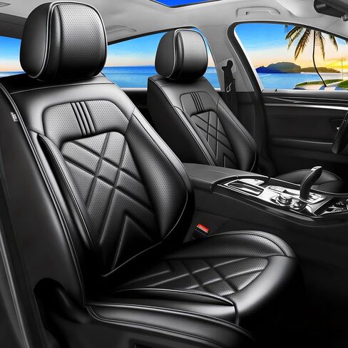 أغطية مقاعد السيارة Accord مناسبة خصيصًا لسيارة Honda Accord 2012-2024 2025 تغطية كاملة من الجلد المقاوم للماء وأغطية مقاعد قابلة للتنفس مجموعة كاملة، واقيات مقاعد السيارات، وسادة هوائية متوافقة (5 مقاعد، أسود) in Kuwait