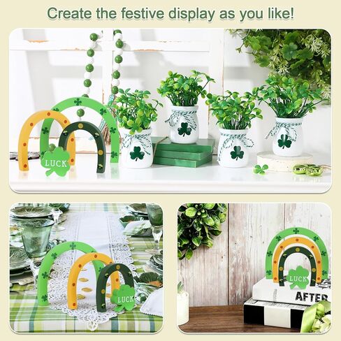 ديكورات يوم القديس باتريك، ديكور يوم شامروك سانت باتريك من DECSPAS للمنزل، علامة الحظ للمزرعة الأيرلندية لتزيين الطاولة الداخلية (DPTD-5130) in Kuwait