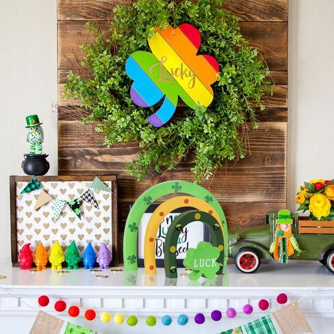 ديكورات يوم القديس باتريك، ديكور يوم شامروك سانت باتريك من DECSPAS للمنزل، علامة الحظ للمزرعة الأيرلندية لتزيين الطاولة الداخلية (DPTD-5130) in Kuwait