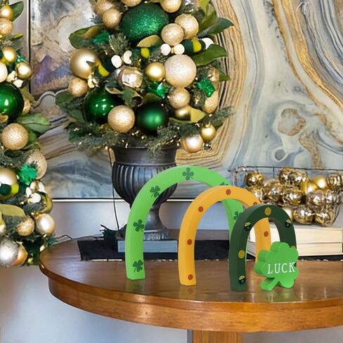 ديكورات يوم القديس باتريك، ديكور يوم شامروك سانت باتريك من DECSPAS للمنزل، علامة الحظ للمزرعة الأيرلندية لتزيين الطاولة الداخلية (DPTD-5130) in Kuwait