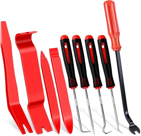 مجموعة أدوات إزالة الحواف التلقائية مكونة من 9 قطع - مجموعة أدوات فك بلاستيكية، أدوات إزالة مشبك نافذة لوحة باب السيارة، مزيل أدوات التثبيت، أداة تقليم داخلية للسيارة مع مجموعة خطاف واختيار دقيقة صغيرة in Kuwait