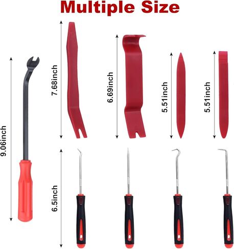 مجموعة أدوات إزالة الحواف التلقائية مكونة من 9 قطع - مجموعة أدوات فك بلاستيكية، أدوات إزالة مشبك نافذة لوحة باب السيارة، مزيل أدوات التثبيت، أداة تقليم داخلية للسيارة مع مجموعة خطاف واختيار دقيقة صغيرة in Kuwait