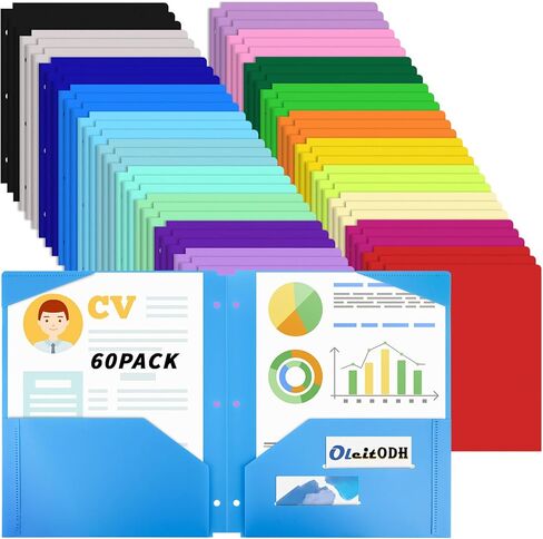 60 Pack Plastic Folders with Pockets, 20 Colors 2 Pocket Paper Folders Bulk with Business Card Holder for School, Students, Office, Home and Business in Kuwait