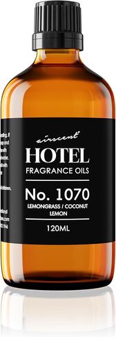 زيت موزع الروائح الفندقية AirScent رقم 1070 - عشب الليمون وجوز الهند والليمون - زيت عطري فاخر للناشرين والصناعات بالموجات فوق الصوتية وبدون ماء - 10 مل، زجاجة قطارة زجاجية سعة 0.34 أونصة سائلة in Kuwait