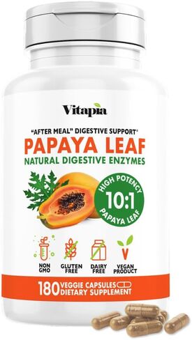 كبسولات إنزيم فاكهة البابايا للهضم وتخفيف الانتفاخ ودعم المناعة للرجال والنساء - 1500 مجم من مسحوق البابايا العضوي لكل وجبة - 180 كبسولة نباتية - غير معدلة وراثيًا، وخالية من الغلوتين، وصديقة للنباتيين in Kuwait