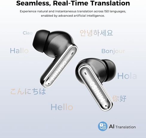 MINISO MS106 AI Translation Earbuds Real Time, 4-in-1 Translator Earbuds Support 150 Languages with APP, Bluetooth 6.0 Translator Headphones Compatible with iOS & Android, for Travel Business in Saudi Arabia