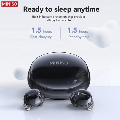 سماعات أذن MINISO MS216 للنوم، سماعات أذن صغيرة مع تقليل الضوضاء سماعات بلوتوث 6.0، سماعات أذن للترجمة بالذكاء الاصطناعي في الوقت الفعلي تدعم 135 لغة لأعمال السفر الجانبية النائمة in Kuwait
