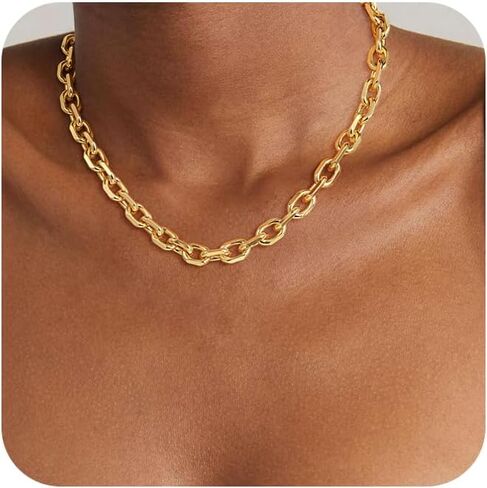 Chunky Gold/silver plated Paperclip Dainty Necklace for Women Statement Trendy Thick 14K Chain Link Necklace Waterproof Simple Jewelry Gifts in Saudi Arabia