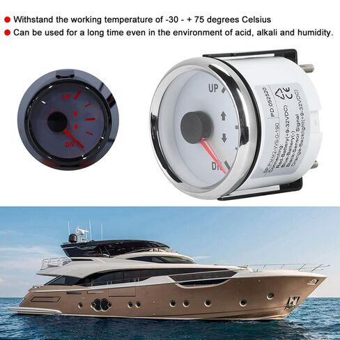 UP DN Boat Trim Gauge 0-190ohm Signal Indicator Super Trim Meters for Modified Vehicles, Agricultural Machinery (White Dial Silver Cover) in Saudi Arabia