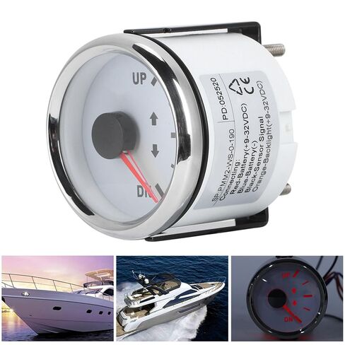 UP DN Boat Trim Gauge 0-190ohm Signal Indicator Super Trim Meters for Modified Vehicles, Agricultural Machinery (White Dial Silver Cover) in Saudi Arabia