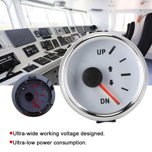 UP DN Boat Trim Gauge 0-190ohm Signal Indicator Super Trim Meters for Modified Vehicles, Agricultural Machinery (White Dial Silver Cover) in Saudi Arabia
