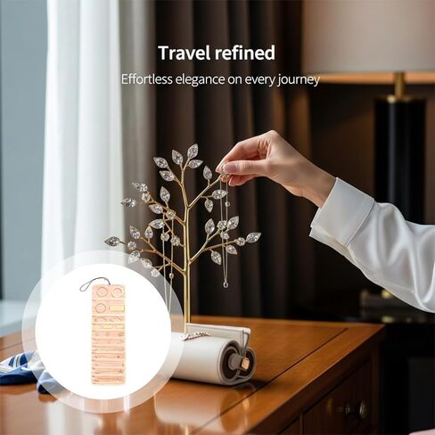 بكرة مجوهرات للسفر، منظم مجوهرات محمول باللون البيج مع جيوب بسحاب، منظم مجوهرات بسعة كبيرة 28.3 بوصة مع أشرطة فردية، خطاف تعليق، موفر للمساحة، بوليستر للقلادة والسوار in Kuwait