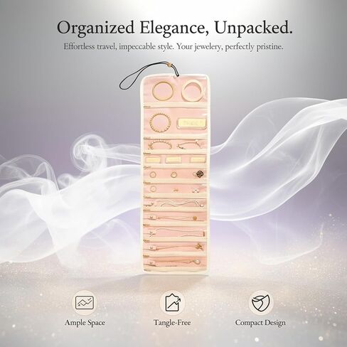 بكرة مجوهرات للسفر، منظم مجوهرات محمول باللون البيج مع جيوب بسحاب، منظم مجوهرات بسعة كبيرة 28.3 بوصة مع أشرطة فردية، خطاف تعليق، موفر للمساحة، بوليستر للقلادة والسوار in Kuwait