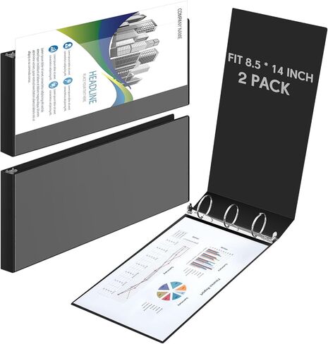 2 Pcs 8.5'' x 14'' Landscape 3 Ring Legal Size Binders, 2 Inch Round Ring Binder with Transparent Cover, Economy Holds 8.5 '' x 14'' Paper for Artwork Blueprints Office Home Work Place(Black) in Saudi Arabia