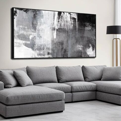 SOUGUAN Wall Art for Living Room Black and Grey Wall Decor 30x60 Inch Hand Painted Abstract Paintings for Bedroom Office Kitchen Decoration in Saudi Arabia