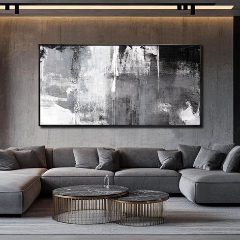 SOUGUAN Wall Art for Living Room Black and Grey Wall Decor 30x60 Inch Hand Painted Abstract Paintings for Bedroom Office Kitchen Decoration in Saudi Arabia