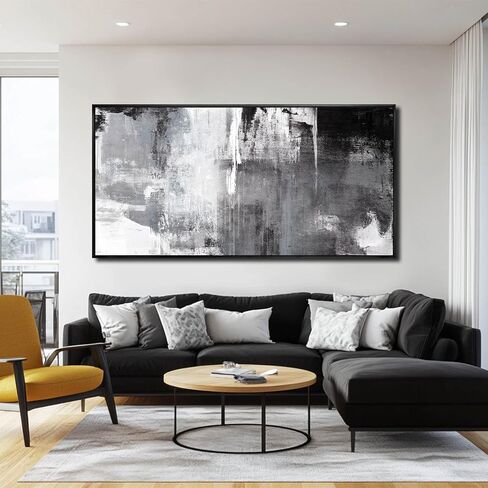 SOUGUAN Wall Art for Living Room Black and Grey Wall Decor 30x60 Inch Hand Painted Abstract Paintings for Bedroom Office Kitchen Decoration in Saudi Arabia
