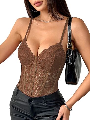 Lilosy Sexy Corset Top Floral Lace Mesh Sheer Lingerie Bodysuit Bustier Cami Outfits in Saudi Arabia