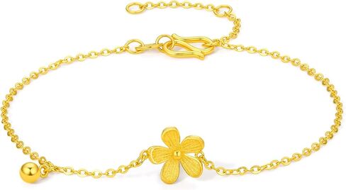 24K Solid Gold Bracelet for Women, Real Gold Chain Bracelet Golden Dainty Jewelry Fashion Flower Yellow Gold Link Bracelet with Diamond White Jade for Girlfriends in Saudi Arabia