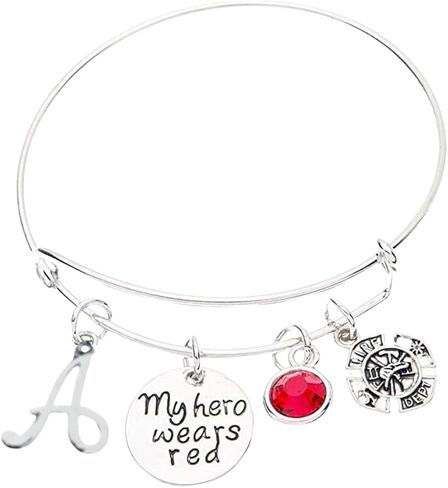 Personalized Firefighter Bracelet with Initial Charm, Red Line Bracelet, Firefighter Wife, Girlfriend, Mom Bracelet, Fireman Wife Jewelry in Saudi Arabia
