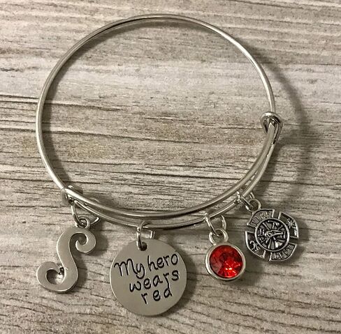 Personalized Firefighter Bracelet with Initial Charm, Red Line Bracelet, Firefighter Wife, Girlfriend, Mom Bracelet, Fireman Wife Jewelry in Saudi Arabia