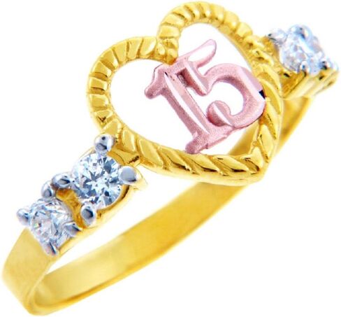 15 Años Ring - Quinceanera Heart Ring with Cubic Zirconias(10K) in Kuwait