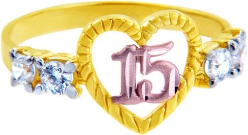 15 Años Ring - Quinceanera Heart Ring with Cubic Zirconias(10K) in Kuwait