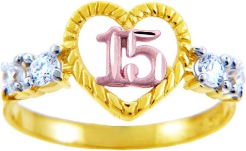 15 Años Ring - Quinceanera Heart Ring with Cubic Zirconias(10K) in Kuwait