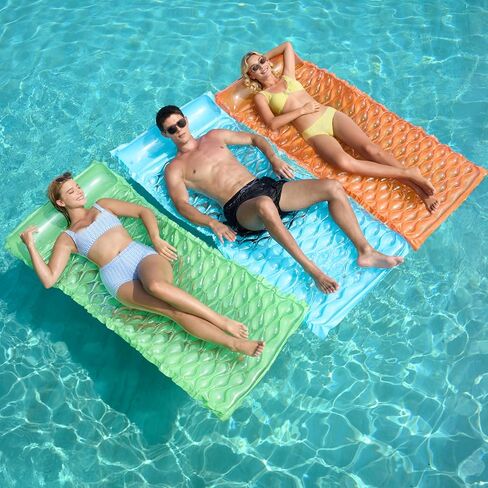 Sloosh 3 Pack Inflatable Pool Mat Swimming Pool Mattress Float Lounge with Headrest, Pool Float Air Mat for Adults 64x32 inch in Kuwait