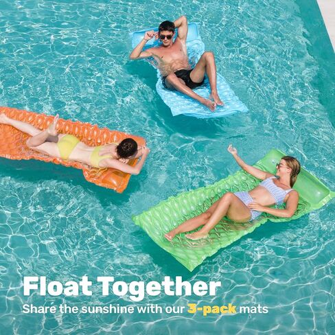 Sloosh 3 Pack Inflatable Pool Mat Swimming Pool Mattress Float Lounge with Headrest, Pool Float Air Mat for Adults 64x32 inch in Kuwait