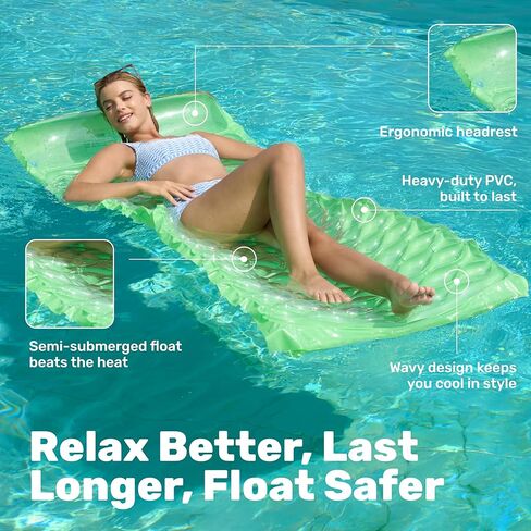 Sloosh 3 Pack Inflatable Pool Mat Swimming Pool Mattress Float Lounge with Headrest, Pool Float Air Mat for Adults 64x32 inch in Kuwait