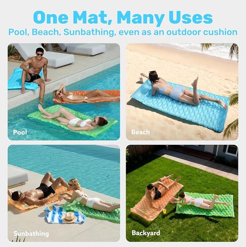 Sloosh 3 Pack Inflatable Pool Mat Swimming Pool Mattress Float Lounge with Headrest, Pool Float Air Mat for Adults 64x32 inch in Kuwait