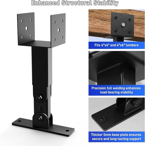 طقم 3 قطع من دعامات رفع السقف مع ارتفاع وزاوية قابلة للتعديل 12.2 بوصة - 16.2 بوصة، دعامة شعاع لسقف العريشة شديدة التحمل، دعامات تثبيت على السقف من الفولاذ المقاوم للصدأ 4 × 4 لتغطية الفناء، عمود خشبي، شرفة المراقبة in Kuwait