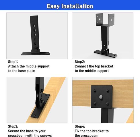 طقم 3 قطع من دعامات رفع السقف مع ارتفاع وزاوية قابلة للتعديل 12.2 بوصة - 16.2 بوصة، دعامة شعاع لسقف العريشة شديدة التحمل، دعامات تثبيت على السقف من الفولاذ المقاوم للصدأ 4 × 4 لتغطية الفناء، عمود خشبي، شرفة المراقبة in Kuwait