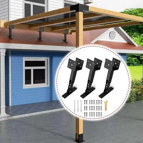 طقم 3 قطع من دعامات رفع السقف مع ارتفاع وزاوية قابلة للتعديل 12.2 بوصة - 16.2 بوصة، دعامة شعاع لسقف العريشة شديدة التحمل، دعامات تثبيت على السقف من الفولاذ المقاوم للصدأ 4 × 4 لتغطية الفناء، عمود خشبي، شرفة المراقبة in Kuwait