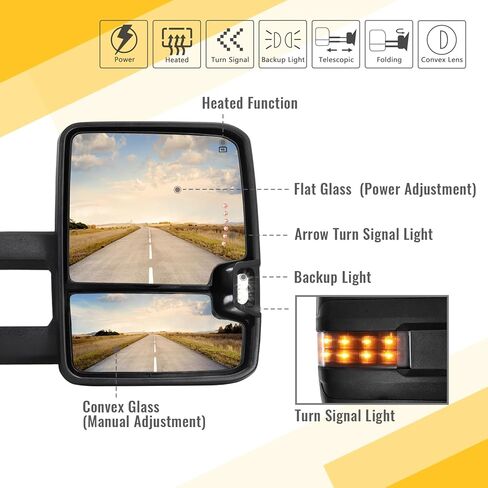 Towing Mirrors for 1999-2002 Chevy Silverado GMC Sierra 1500 Tow Mirrors, 2000-2002 Suburban Tahoe Sierra Yukon 1500 2500 with Power Heated Arrow Turn Signal Backup Light Extendable Pair Set in Saudi Arabia