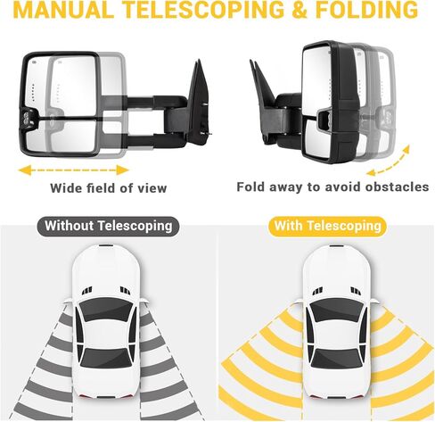 Towing Mirrors for 1999-2002 Chevy Silverado GMC Sierra 1500 Tow Mirrors, 2000-2002 Suburban Tahoe Sierra Yukon 1500 2500 with Power Heated Arrow Turn Signal Backup Light Extendable Pair Set in Saudi Arabia