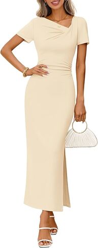 MEROKEETY Women's Summer Ruched Bodycon Maxi Dress 2026 Short Sleeve Side Slit Formal Wedding Guest Cocktail Dresses in Saudi Arabia