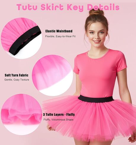 Pink Tutu Women, 3-Layered Running Tutus for Women, Pink Tulle Skirts for Adults, 80s Fluffy Costume Party, Christmas Halloween Dance in Saudi Arabia