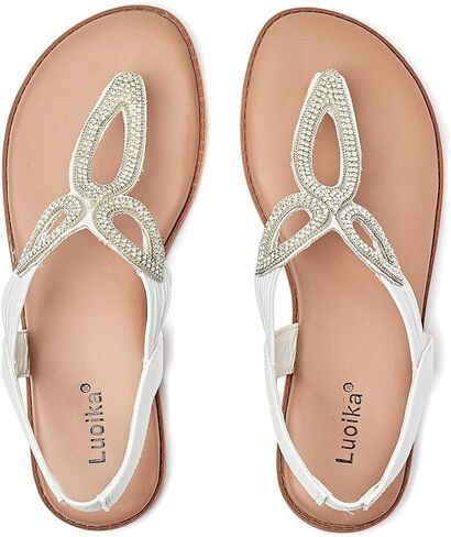 Luoika Wide Wide Wide Slides Slides Slides ، Flip Flop Strappy Rhinestone Thong Sandals Most Summer Summer Shoes للنساء. in Kuwait