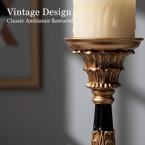 Farmhouse Candle Holder Pillar Candle 3 Piece Set, Farmhouse Living Room Mantel Decor, Table Centerpiece, 12" 10" 8" Vintage Tall Candle Holder Decor - Brown in Saudi Arabia