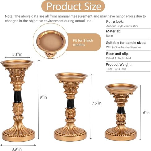 Farmhouse Candle Holder Pillar Candle 3 Piece Set, Farmhouse Living Room Mantel Decor, Table Centerpiece, 12" 10" 8" Vintage Tall Candle Holder Decor - Brown in Saudi Arabia