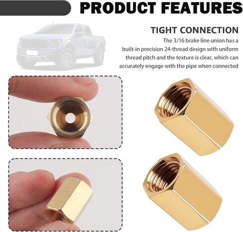10PCS 3/16 Brake Line Fittings,Anti-rust Brake Line Union with 3/8"-24 Precision Thread for Double Flaring Brakes Lines,Brakes Lines Adapter Fittings for Automotive & Truck Repair in Kuwait