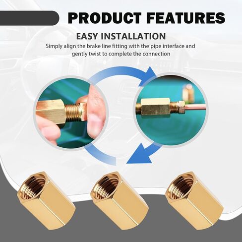 10PCS 3/16 Brake Line Fittings,Anti-rust Brake Line Union with 3/8"-24 Precision Thread for Double Flaring Brakes Lines,Brakes Lines Adapter Fittings for Automotive & Truck Repair in Kuwait