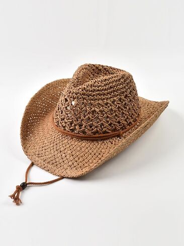 Women's Western Cowgirl Hats Braided Straw Boho Sun Hats Country Concert Outfits in Saudi Arabia