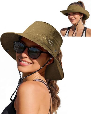 Zando UPF 50+ Sun Hats for Women - Outdoor Waterproof Windproof Sun Visor Wide Brim Bucket Hat for Hiking Fishing Beach in Saudi Arabia