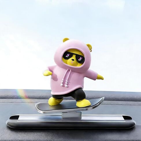 Skateboard Bear Car Dashboard Ornament for Toyota Highlander 2015-2025, Sliding Car Interior Decoration Cool Auto Accessories Gift,Yellow in Kuwait